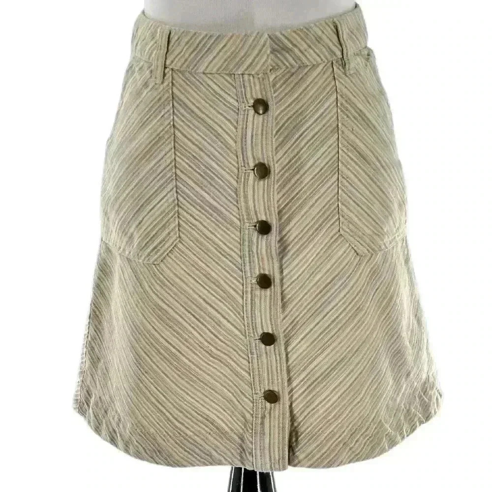 Piloro The Letterpress Anthro Skirt Sz 2 Multicolored Striped Button Down Pocket